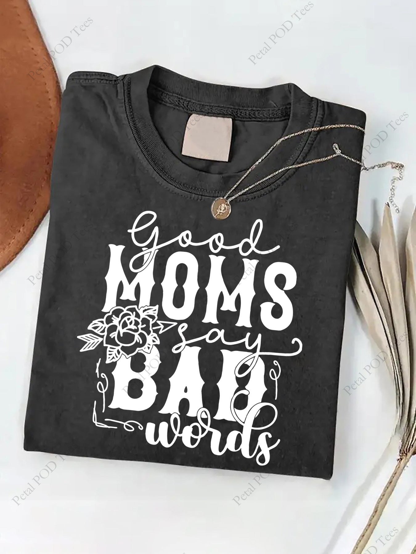 Women's & suitable for all-mentioning sexes in query (if applicable) 230g Washed Batik Cotton T-Shirt - Vintage Dye Round Neck Casual Summer Top with Good Mom Print for Year-Round Wear, Machine Washable for home, Outfits & for all-mentioning sexes in