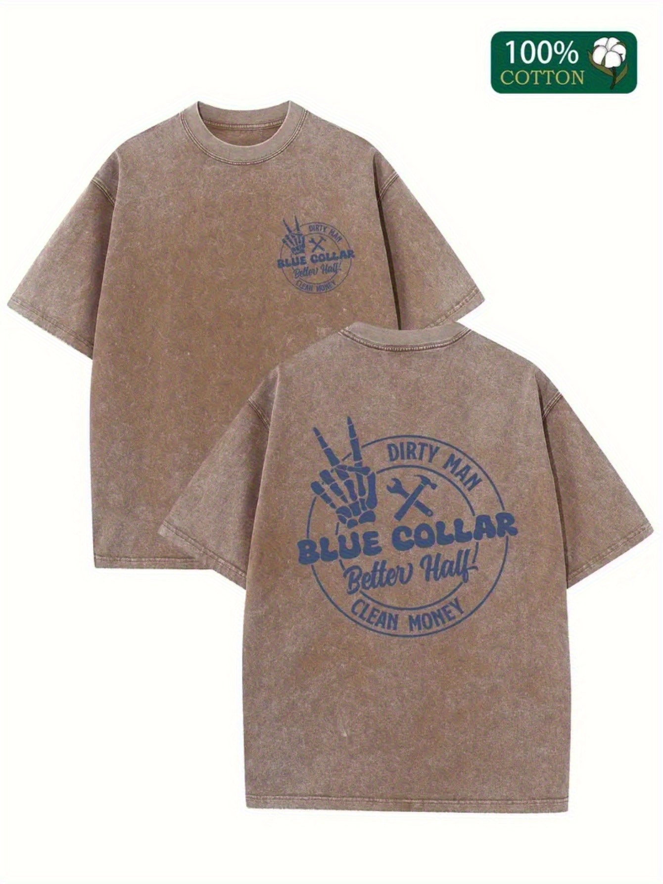 Men'S Vintage Washed Cotton T-Shirt- 'Dirty Thirty' Pattern, Short Sleeve, Crew Neck, Black Casual Summer Adult T-Shirt