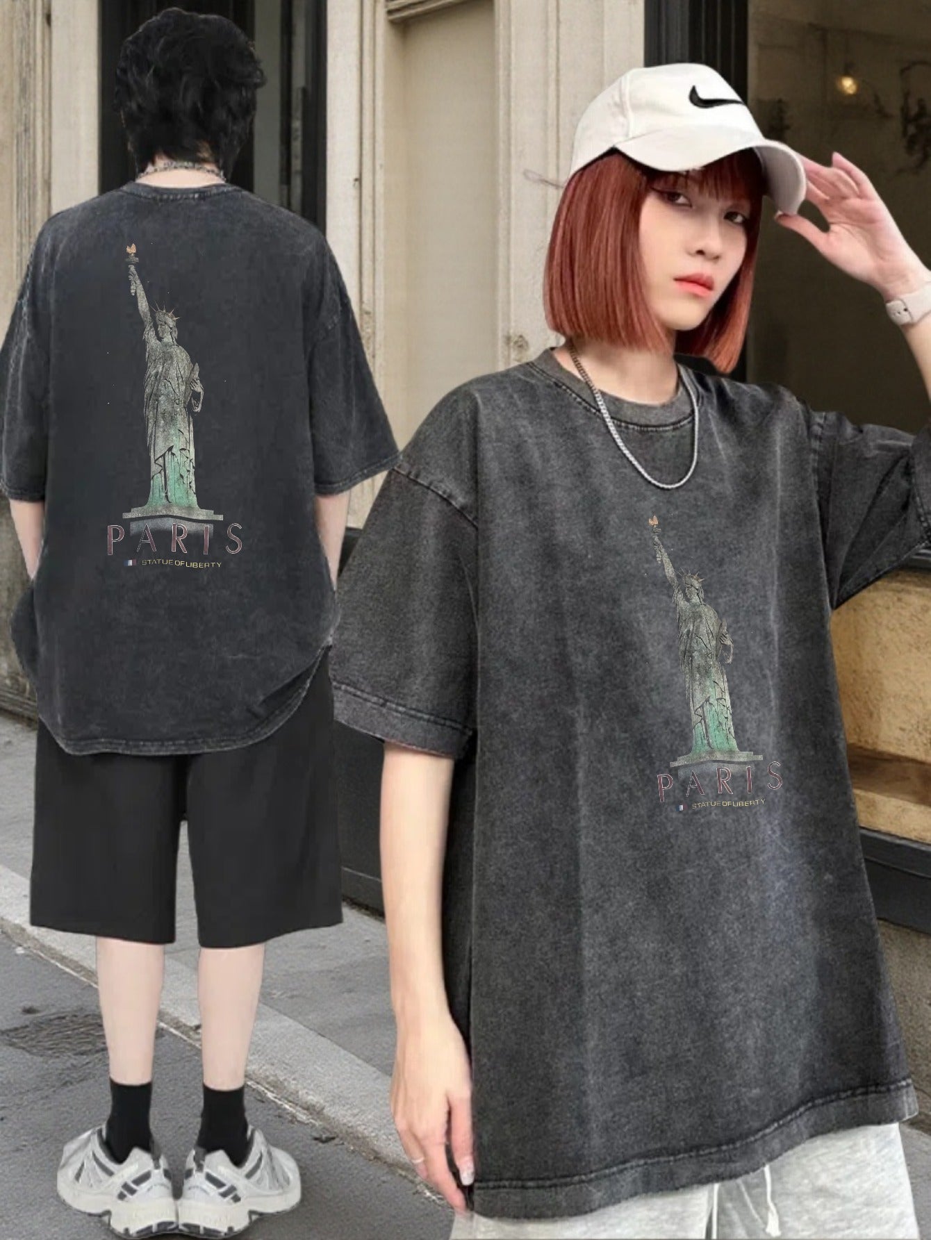 Unisex Vintage Washed Oversized Black Tshirt | High Quality Dirty Soil Spray Hand Worn Tank Top Tee Tops, Crew Neck, Loose Fit, All-Season