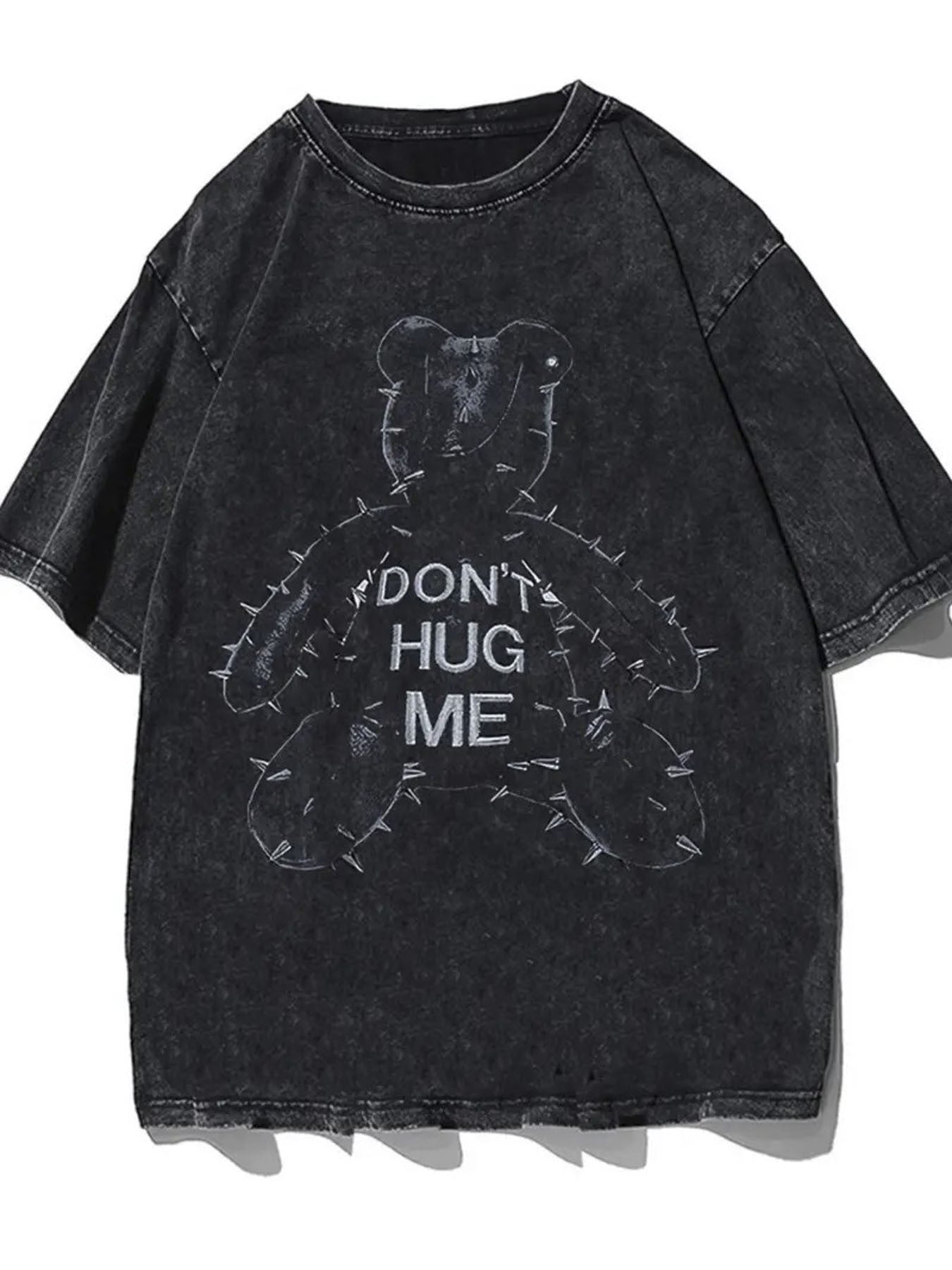 1pc, 230g Washed Cotton Vintage Bear Print, Avant-Garde 'Don't Hug Me' Pattern, Lightweight and Comfortable, Crew Neck, All-Season Casual Wear, Machine Washable, Perfect for Street Style and Holiday Gifts, Holiday Gift Item| Vintage Graphic| 100%