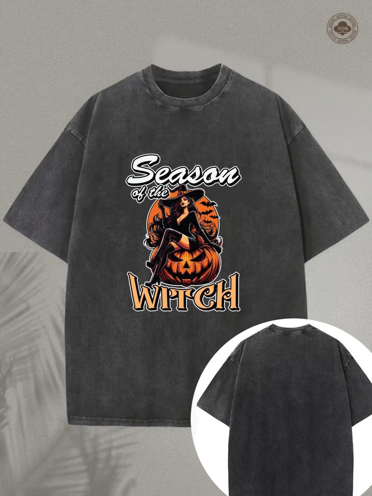 Men's Vintage Washed Cotton T-Shirt for halloween - Batik pickling process (Cai-Dye) Geometric Bat & Snowflake Print, Round Neck Casual Outdoor & Festival Wear, Year-Round Machine Washable Retro Top