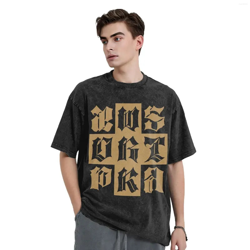Men's T Shirts Harajuku Washed Aespas Dirty Work 2025 Kpop Outfit Novelty Shirt Oversize Streetwear Cotton Printed Tops Tees