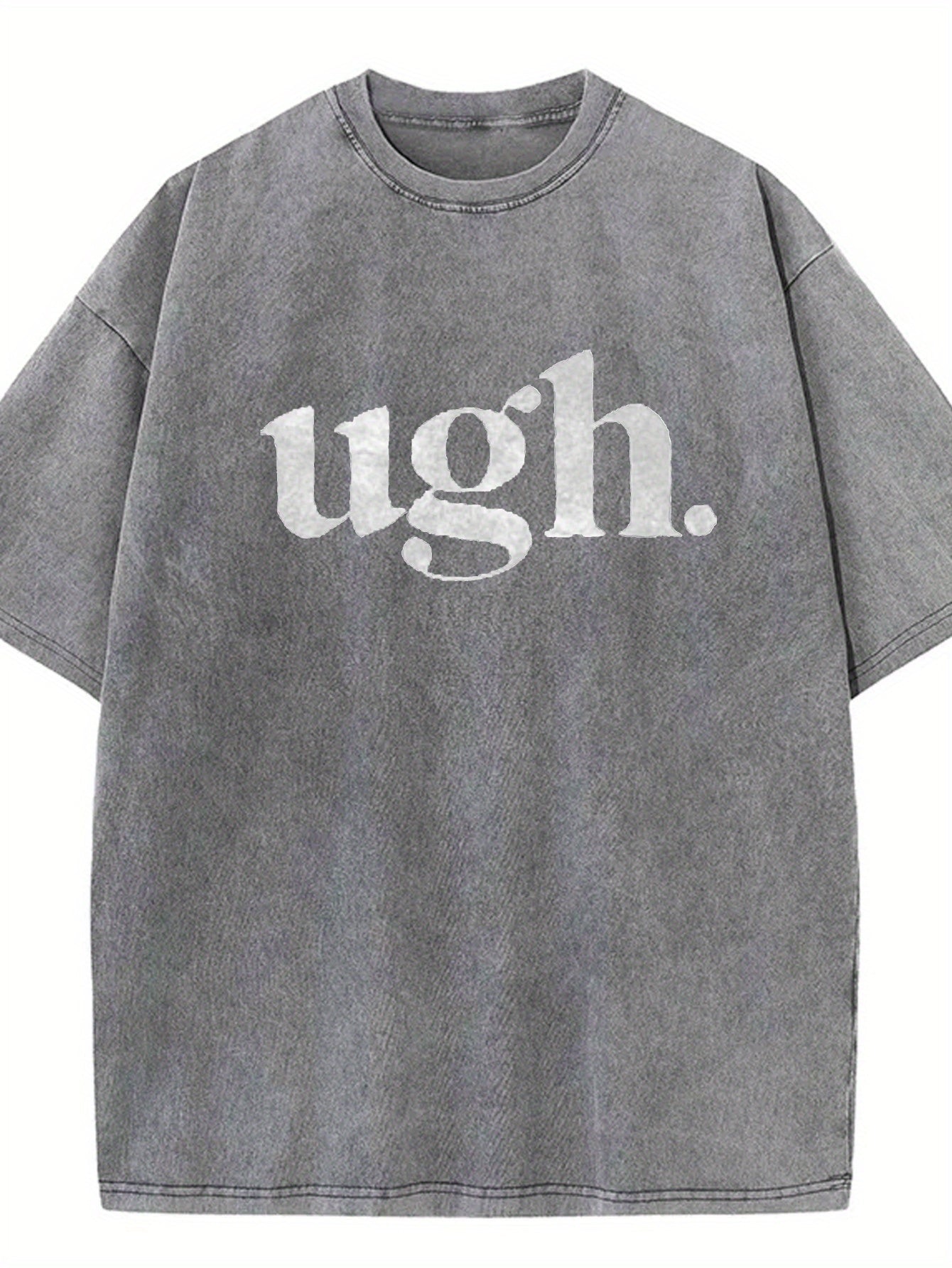 Oversized Black Cotton T-Shirt with 'ugh.' Print - Casual Loose Fit Round Neck Tee, Machine Washable Year-Round Comfortable Daily Wear for all-Season Casual Outfits