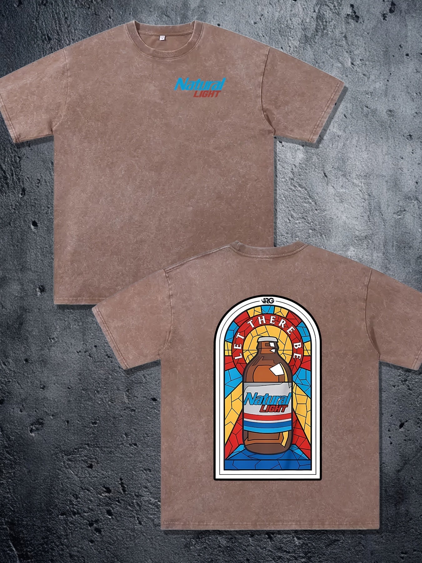 Men's Vintage Washed 230gsm Heavyweight Cotton T-Shirt - Double-Sided Natural Light Logo Print, Loose Fit Short Sleeve Crew Neck Summer Casual Top, Non-See-Through Opaque for all-Season Casual Attire