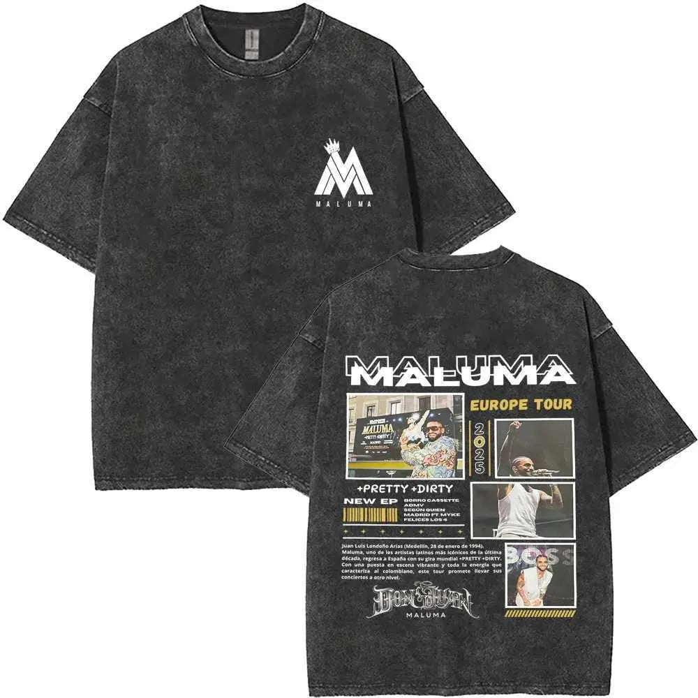 Vintage Washed Rapper Maluma Pretty Dirty Europet Tour 2025 T-shirt Men Women Fashion Oversized Tshirt Male Hip Hop Streetwear X250403