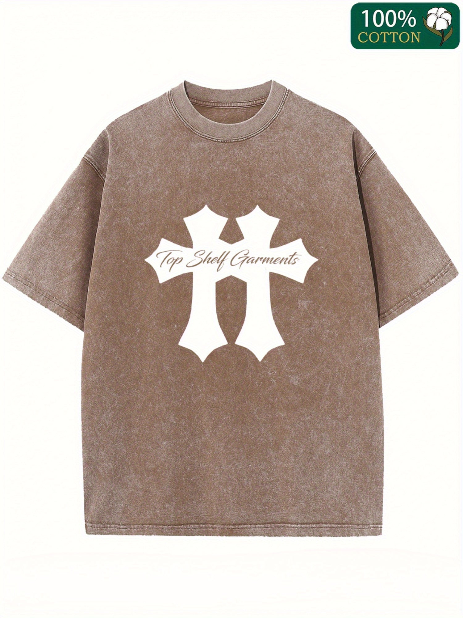 Men's Vintage Distressed 230g Thickened Washed Cotton T-Shirt - Heavyweight Short Sleeve Round Neck Tee with Drooping Shoulder Relaxed Fit, Casual Branding for all-Season Casual Attire