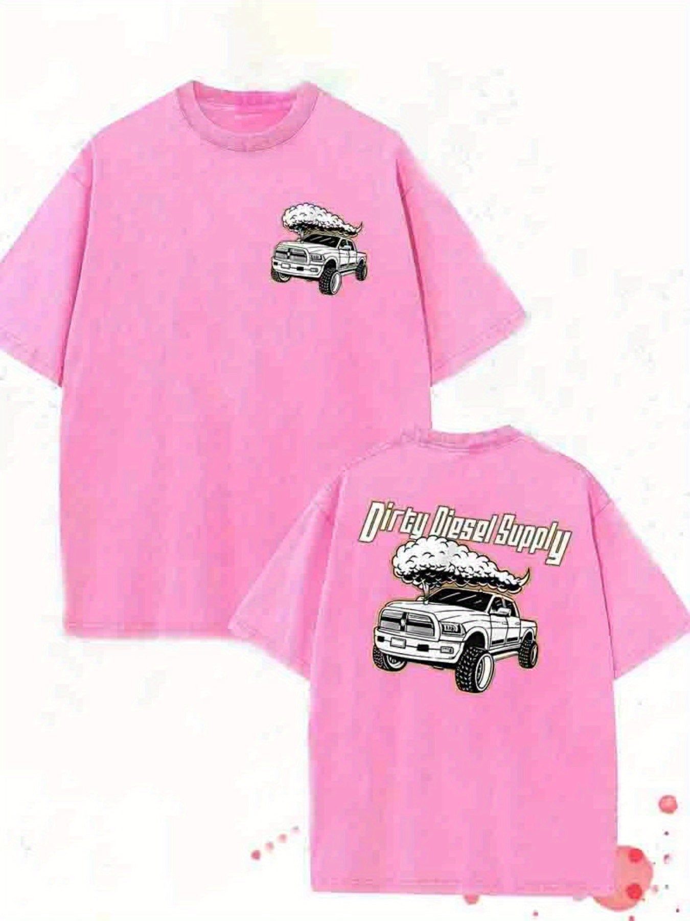 Men's 230G Heavyweight Double-Sided Washed T-Shirt - "Dirty" Graphic Print with Vintage Truck Design, Round Neck Regular Fit Short Sleeve Tee for All-Season Casual Outdoor Hiking & Holiday Gifts
