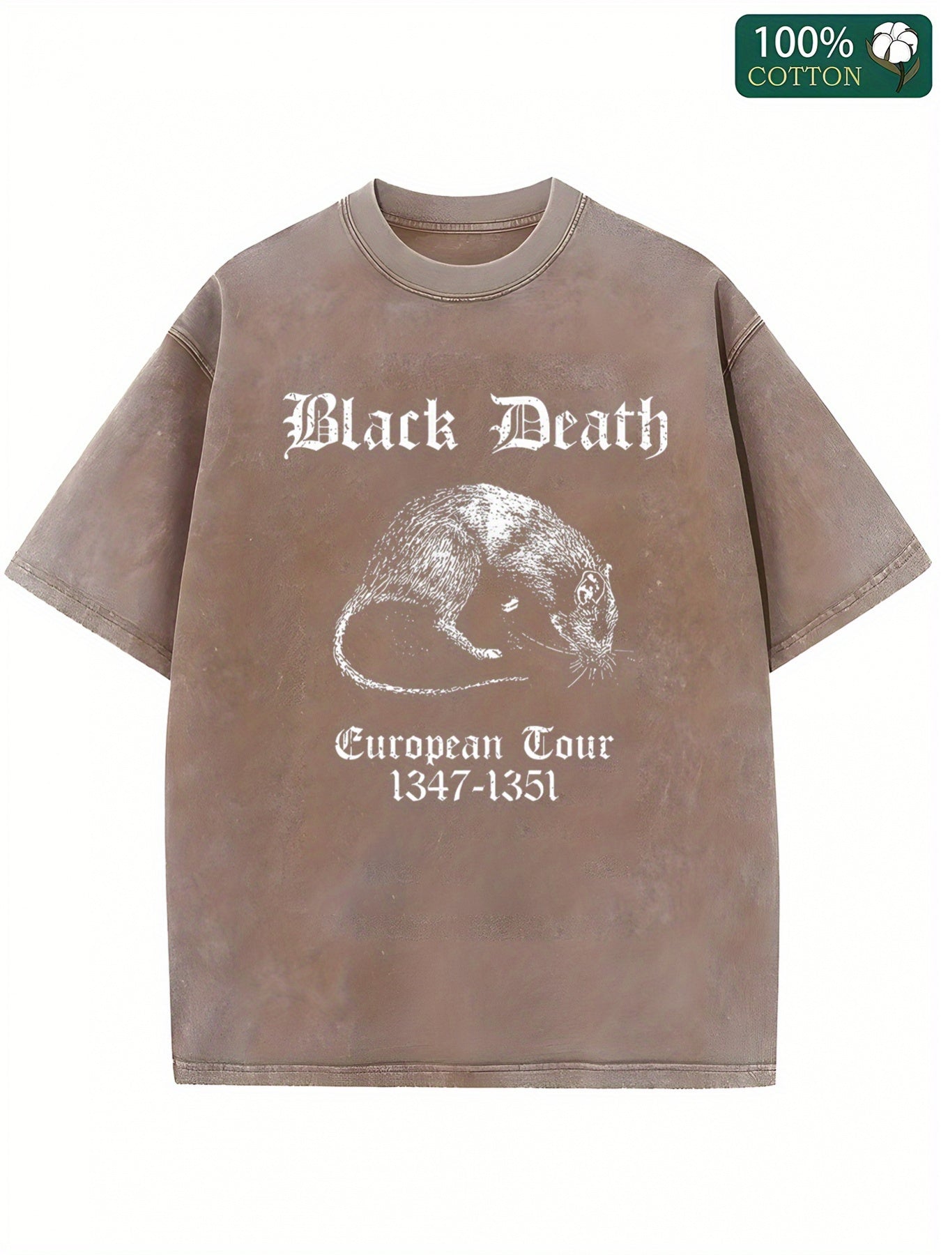 1pc, 230g Washed, Vintage Letter Print, High-Quality Wax Print Cotton Vintage Fashion Brand, Suitable for Summer, Has a Certain Thickness, Holiday Gift, Summer Fashion, Seasonal Clothing, Retro Style, Classic Design, Soft Texture, Highquality Fabric