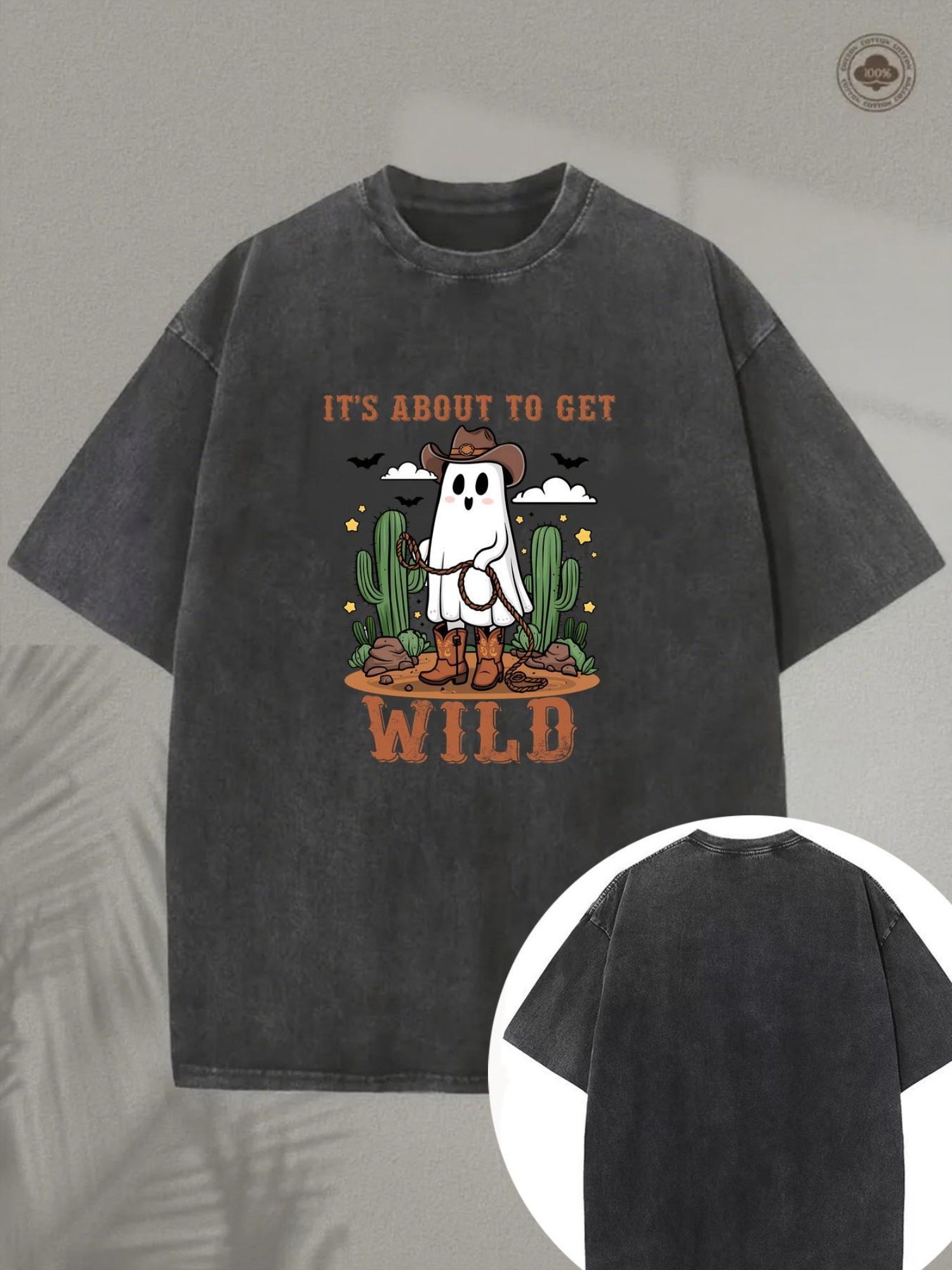 Men's Vintage Washed Cotton T-Shirt for halloween - Batik pickling process (Cui Jian) acid-wash technique, Geometric bat & for all-Season Casual Wear, Machine Washable Retro Round Neck Tee for Costume Parties & Outdoor Activities - Festival