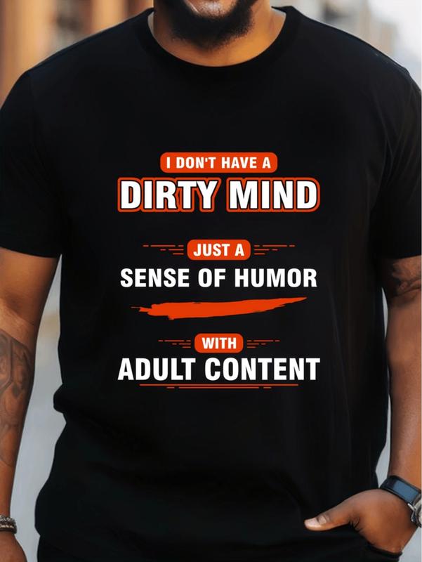 Dirty Mind Print Plus Size Mens Short Sleeve Crew Neck Tee For Casual Summer Wear