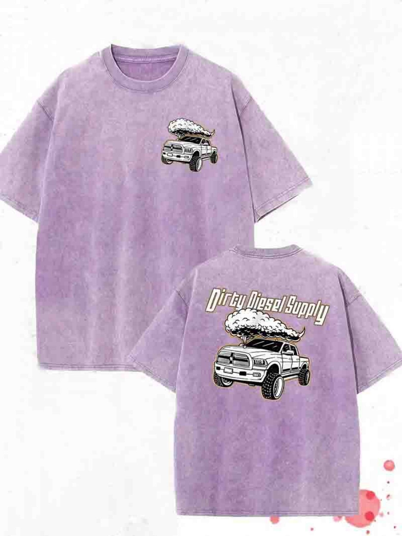 Men's 230G Heavyweight Double-Sided Washed T-Shirt - "Dirty" Graphic Print with Vintage Truck Design, Round Neck Regular Fit Short Sleeve Tee for All-Season Casual Outdoor Hiking & Holiday Gifts