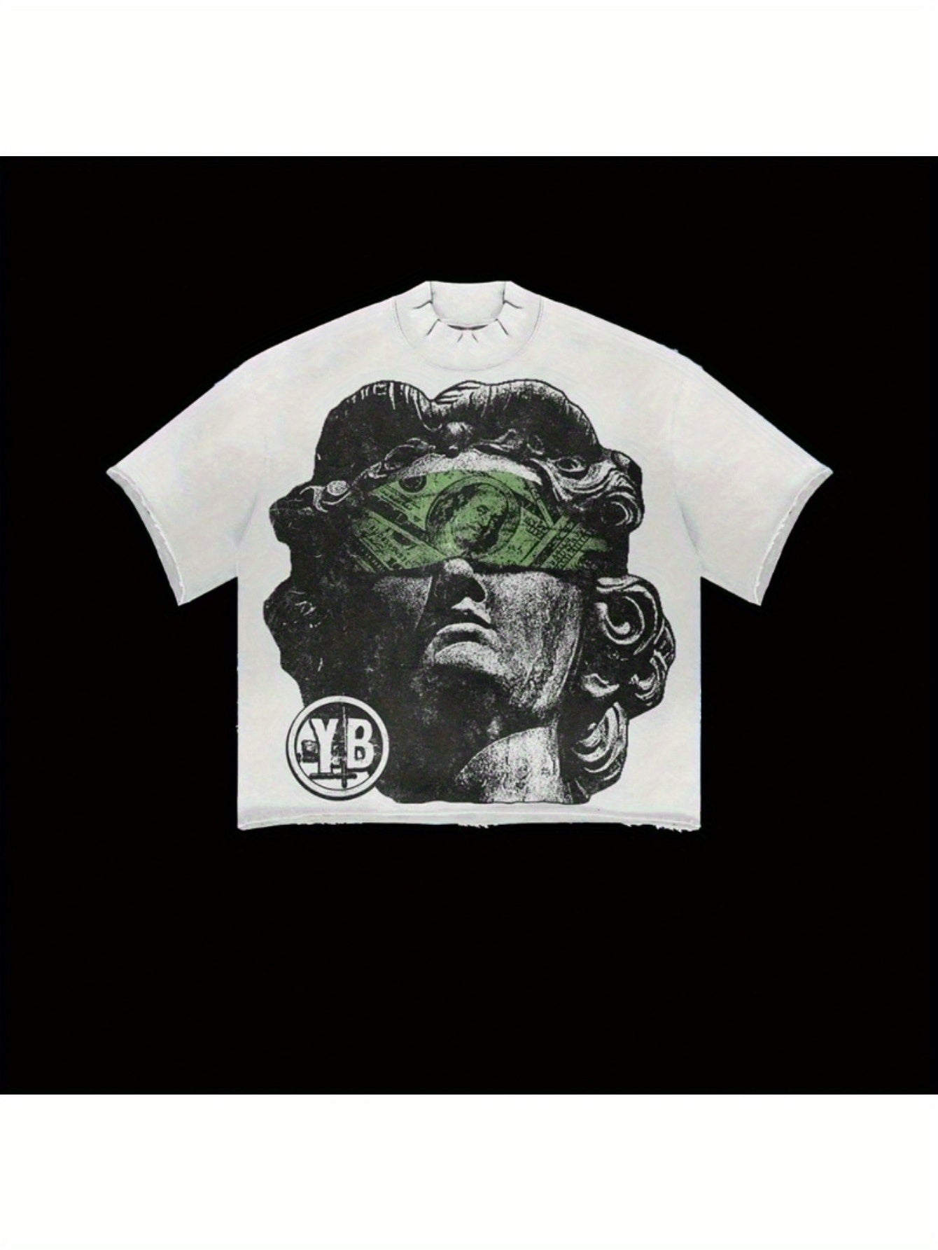 Men'S Heavyweight 180gsm Cotton T-Shirt - Vintage Y2K Graphic Tee with Statue of Liberty & Dirty Money Text - Loose Fit Crewneck Shirt for Everyday Streetwear - All-Season Casual Top (Machine Washable), Urban Style, Bold Print, Durable Construction, State