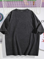 Retro neutral oversized anime manga dirty wash heavyweight cotton T-shirt, patterned T-shirt, anime fans, men's clothing