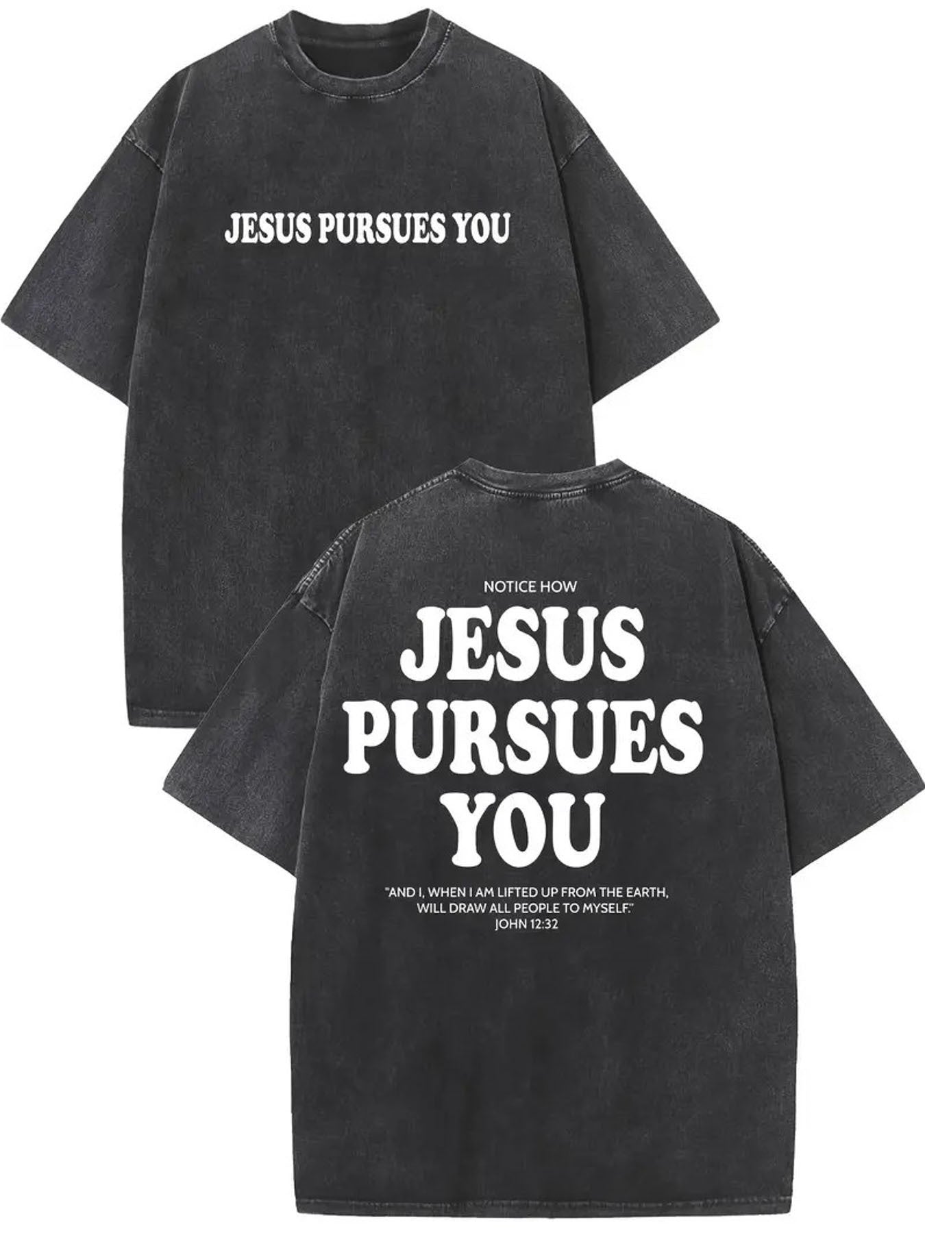 1pc Men'S 230GSM Double-Sided Washed Pursues You & Romans 10:910 Print | Street Style Regular Fit Crew Neck, All-Season Casual Style, Machine Washable Holiday Gift, Loose Fit Shirt, Distressed Effect Top, Durable Knitted