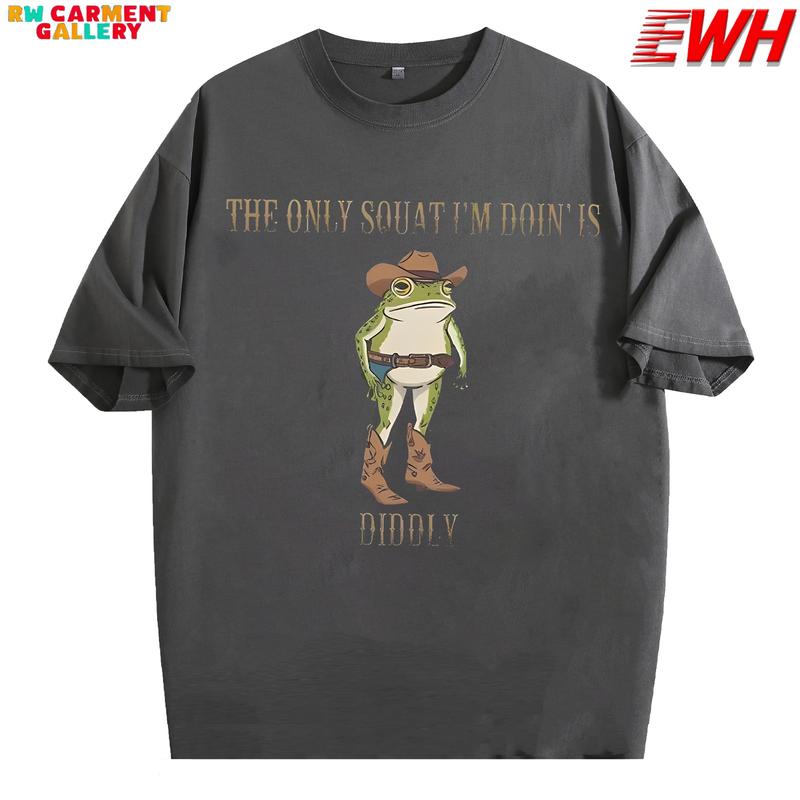 Dirty washed T-shirt fun denim frog shirt, the only thing I do is Diddly T-shirt, Western humorous T-shirt, cute animal pattern shirt, country denim gift, lazy sports enthusiast shirt Christmas, Christmas gifts