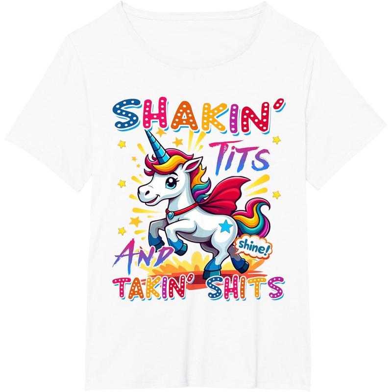 Shakin' Tits and Takin Shits Funny Unicorn Dirty Adult Humor T-Shirt