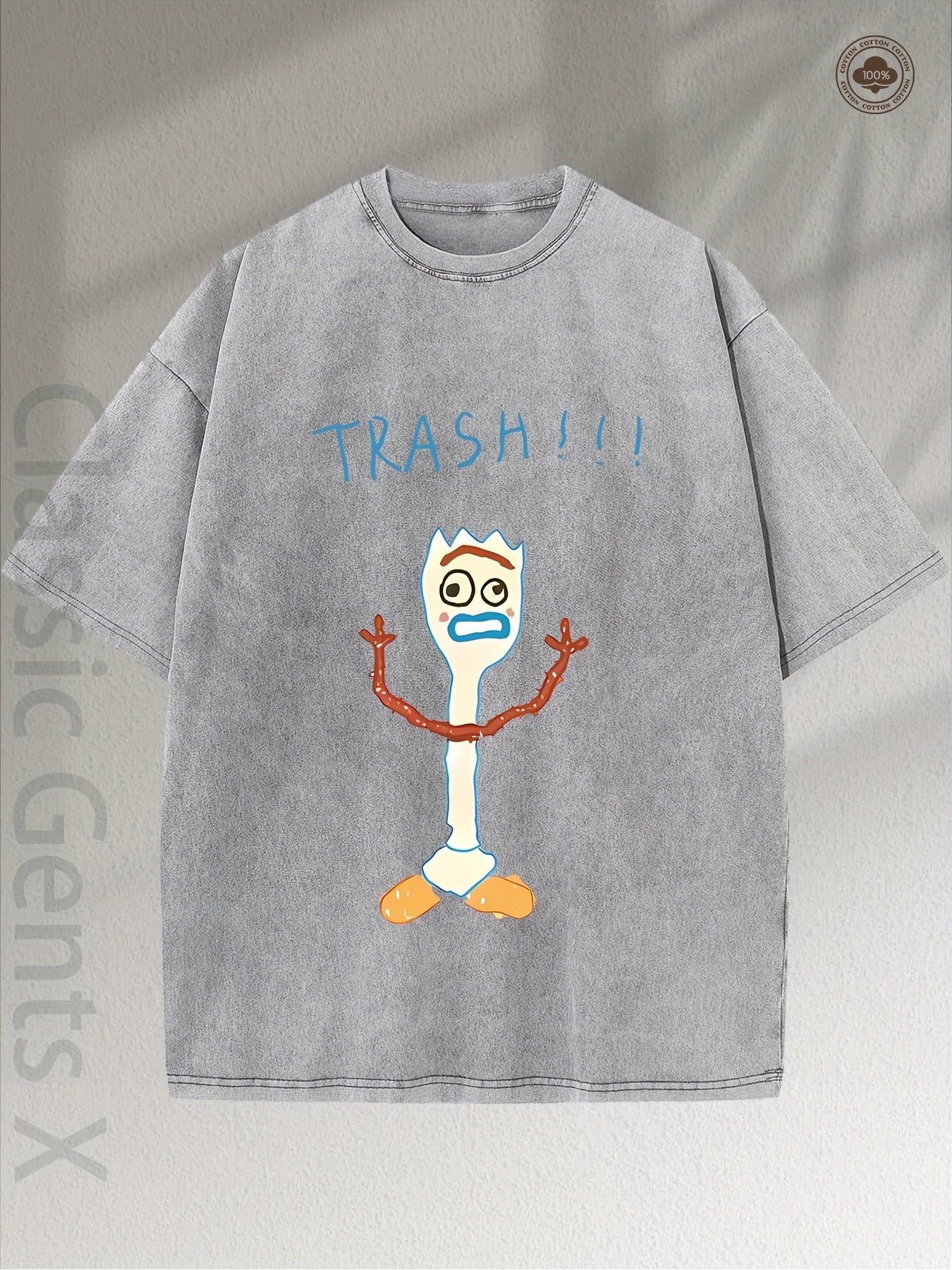 Men's & Women's 230GSM Heavyweight Washed Cotton T-Shirt with Bold "Trash!" Back-to-Back Print - Streetwear Retro Unisex Tee, Round Neck Casual Shirt for Outdoor, Festivals & Daily Wear (Machine Washable) - Year-Round