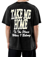 Eyesoul Take Me Home Dirtyfit T-Shirt Short-Sleeved Washed Denim Fashion Summer Cotton Stylish Design Tee