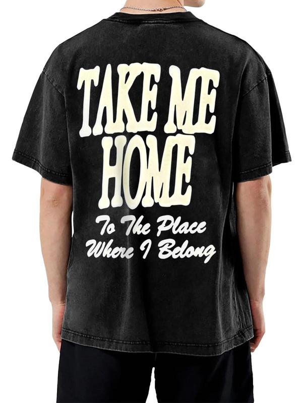 Eyesoul Take Me Home Dirtyfit T-Shirt Short-Sleeved Washed Denim Fashion Summer Cotton Stylish Design Tee