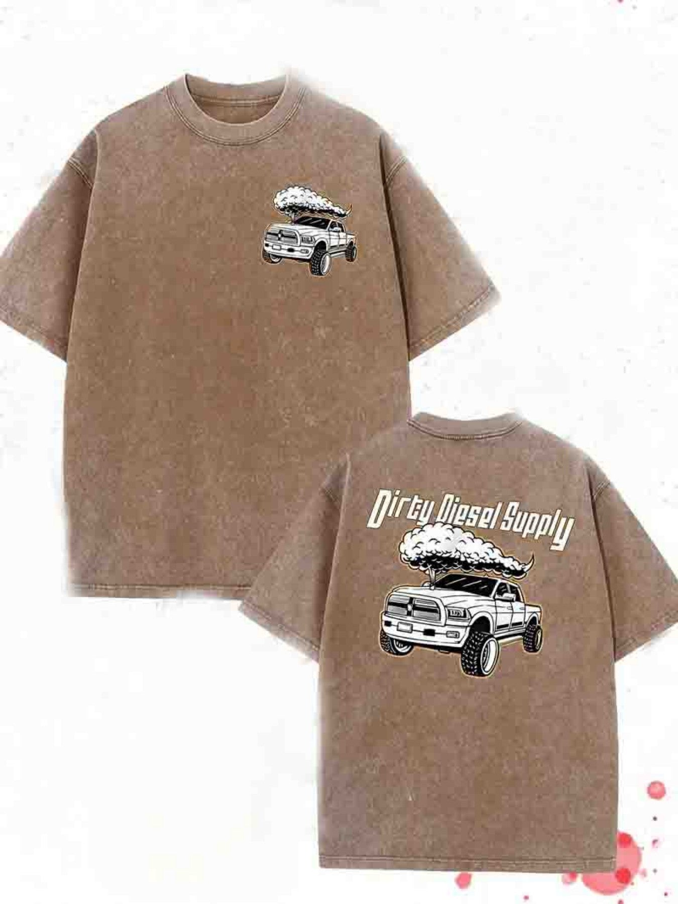 Men's 230G Heavyweight Double-Sided Washed T-Shirt - "Dirty" Graphic Print with Vintage Truck Design, Round Neck Regular Fit Short Sleeve Tee for All-Season Casual Outdoor Hiking & Holiday Gifts