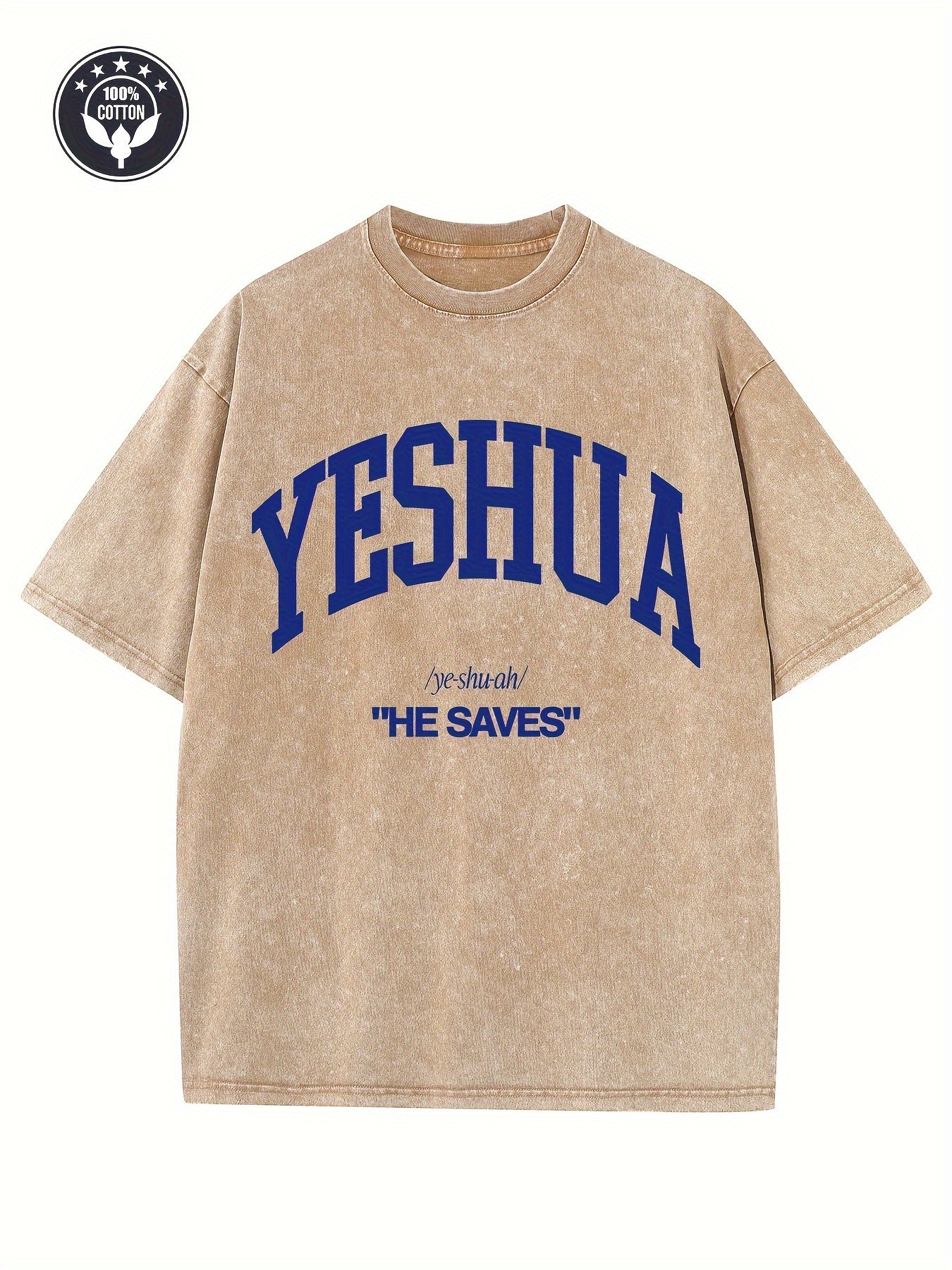 Men's Vintage 'Jesus Saves' T-Shirt - Heavyweight 230gsm 100% Cotton, Lavender Washed Retro Street Style with Drop Shoulder & Ribbed Collar, Oversized Casual Fit for Faith Apparel, Hip-Hop Outfits & Daily Wear